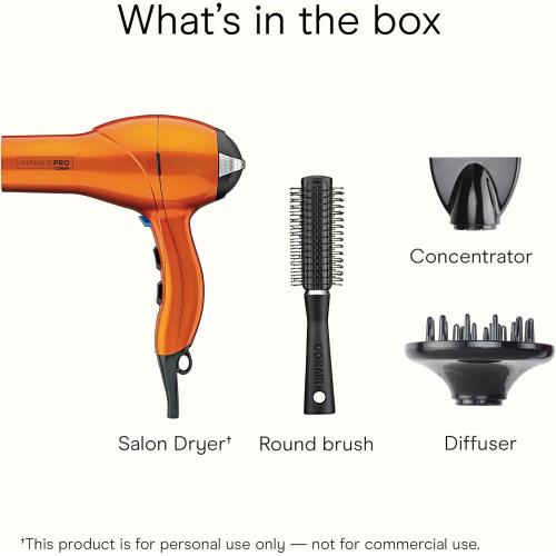 Infiniti PRO CONAIR Hair Dryer with Diffuser, Professional AC Motor, Tourmaline Ceramic Technology Blow Dryer, Includes Concentrator Amazon Exclusive, Orange