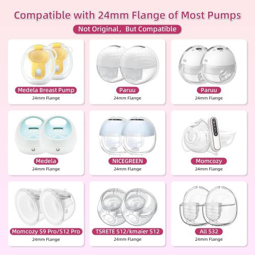 Flange Inserts 13/15/17/19/21mm for Medela,Spectra 24mm Shields/Flanges,Compatible with TSRETE,CPPSLEE,Momcozy S9/S9Pro/S12/S12Pro Wearable Breast Pump,Reduce 24mm Nipple Tunnel Down to 5pcs