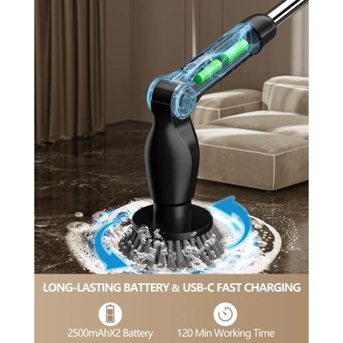 Leebein Electric Spin Scrubber, Cordless Cleaning Brush with 8 Replaceable Brush Heads, Adjustable Extension Handle, 2 Speeds & Remote Control, Power Scrubber for Cleaning Bathroom, Shower, Tub, Floor