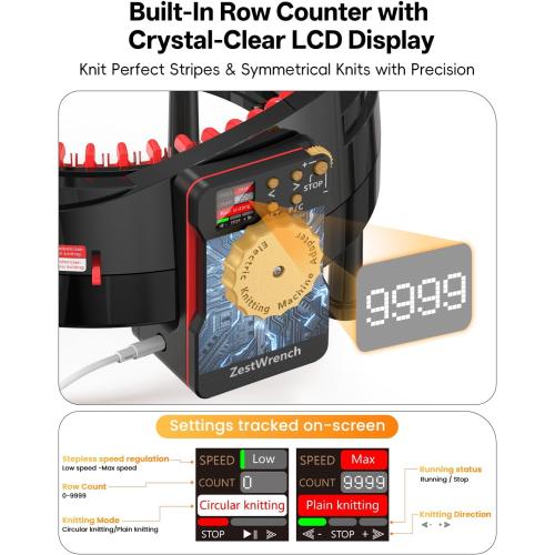 [2025 Upgraded] zestwrench Electric Knitting Machine Adapter for Addi Knitting Machine 46, LCD Panel & Row Counter, Flat/Circular Dual Mode, Variable Speed Motor Accessories for Most Yarns