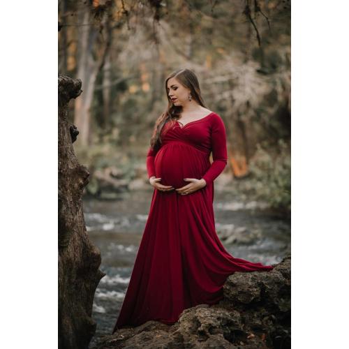 Size L Saslax Maternity Off Shoulders Half Circle Gown for Baby Shower Photo Props Dress