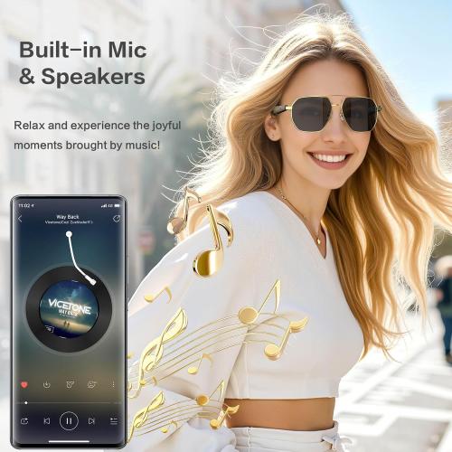 AI Smart Glasses with Chat GPT, AI Translation Glasses with 164 Language, Classic Aviator Sunglasses with Voice Assistant/AI Calling, IP65 Waterproof, Multifunctional Smart Glasses for Men Women