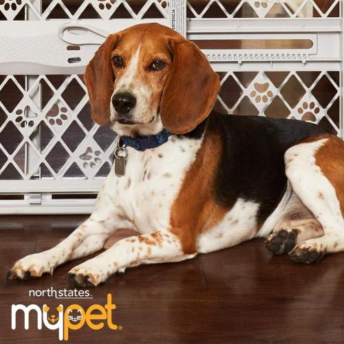 MYPET North States Paws Portable Pet Gate: 26-40 Wide. Pressure Mount. No Tools Needed. Made in USA. Dog Gate 23 Tall, Expandable, Durable Dog Gates for Doorways, Light Gray