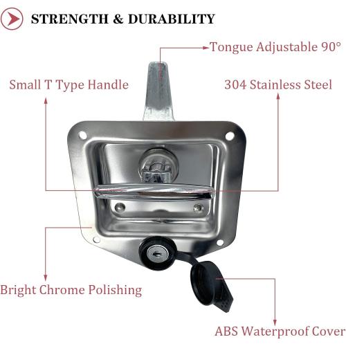 L8815 Tool Box Latch T Handle Latches with Lock Highly Polished Stainless Steel Tool Box Locks for Trailer Door RV Camper Truck Bed Toolboxes - Folding T-Handle Latch with Gasket