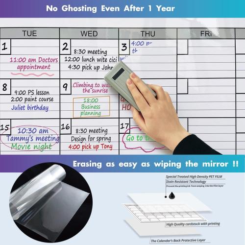Dry Erase Two Month Laminated jumbo Wall Calendar, 38 x 50, Huge bimonthly Vertical Laminated Erasable White Board, Giant 60 day Family Whiteboard Schedule Planner, Large Multi Month Reusable Poster