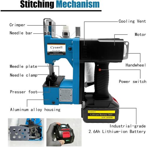 Bag Sewing Machine-Portable Battery Handheld Cordless Bag Sewing Machine,Automatic Bag Stitcher With Thread for Burlap Sack, Canvas,Feed Sacks,Rice Bags,Jute Bags,Seed Bags(Machine 1 battery)-Blue