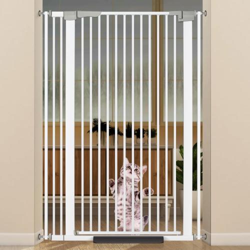 51.18 Extra Tall Cat Gate for Doorway, 30.5-40 Auto Close Pet Gate Include 2.75 and 5.5 Extension Kits, No Drilling Pressure Mount Kit, Suitable for Doorways or Kitchen, New White