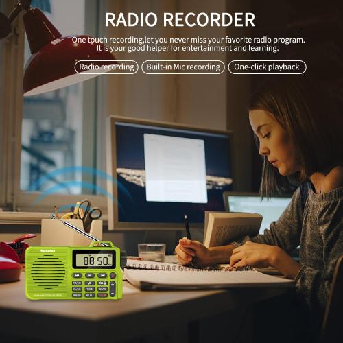 (Yellow Green) Portable AM/FM Radio, Digital Radio Recorder, Bluetooth 5.0 Speaker, Alarm & Sleep Function, 12/24H Time Display