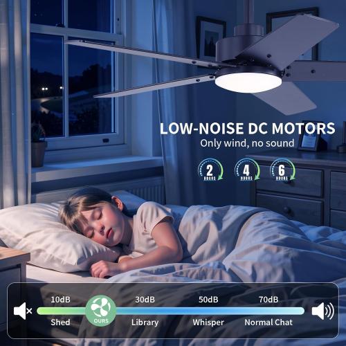 42 Inch Ceiling Fans with Lights and Remote for Bedroom Living Room Kitchen Home Office Indoor/Outdoor, 6CCT Dimmable, Dual Color 5 Blades, 6 Speed Reversible Quiet DC Motor, Black/Wood Grain