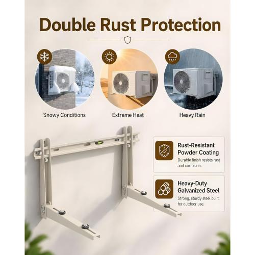 Heavy Duty Mini Split Wall Mounting Bracket for Outside, 550lb Load Capacity, Galvanized Carbon Steel, Dual Anti-Rust Coating, Leveling Bar, Anti-Vibration Pads, Fits 9000–36000 BTU AC Units