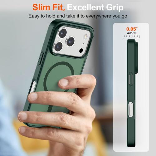 SUPFINE Magnetic for iPhone 17 Pro Case (Compatible with MagSafe)(Military Grade Drop Protection) Translucent Matte Shockproof with Anti-Fingerprint Phone Cover 2025,Forest Green