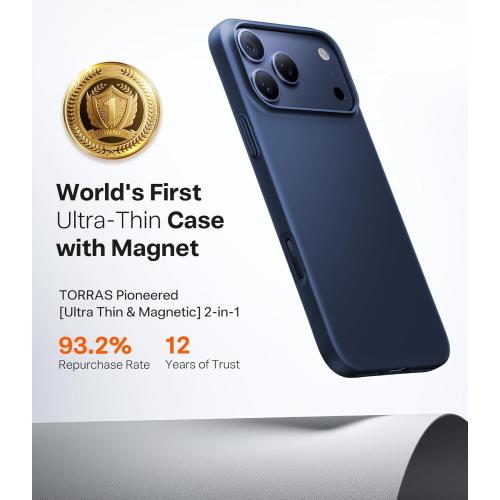 TORRAS Magnetic Slim-Fit for iPhone 17 PRO MAX Case, Ultra-Thin 17 ProMax Phone Case Compatible with MagSafe, Light Anti-Scratch Matte Hard PC Bayer 6.9 inch OriginFit, Deep Blue