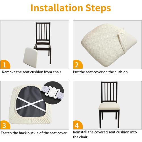 Fuloon Dining Room Seat Covers Chair Slipcovers, 6 Pack, Beige | Removable Washable, Dining Chair Covers, Anti-Dust, Seat Cushion Slipcovers for Bedroom, Kitchen, Hotel, Banquet