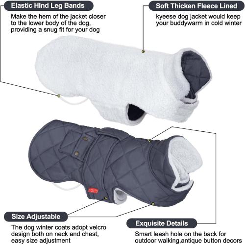 KYEESE Dog Coat Warm Pet Winter Puffer Coat with Leash Hole Soft Pet Sweater for Cold Weather Waterproof Dogs Jacket with Fleece Lined Thick Pets Clothes with Pocket Windproof Dog Coats for Small Dogs