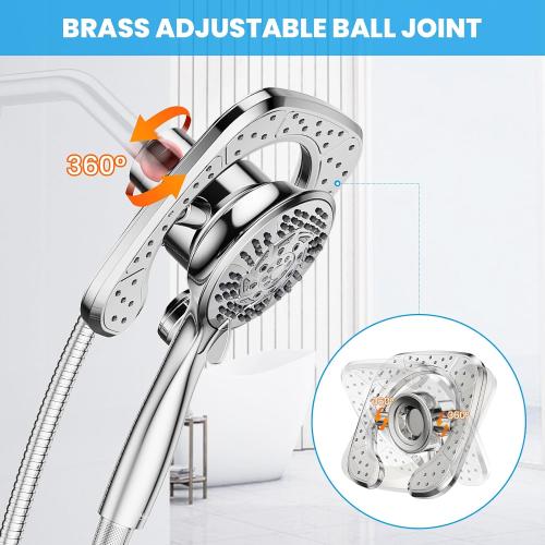 High Pressure Shower Heads, 7.2Inch 2 in 1 Rainfall Shower head & Handheld Showers with Magnetic Docking System, Ten-Function Handheld Shower Head with 59 Rotatable Stainless Steel Hose (Chrome)