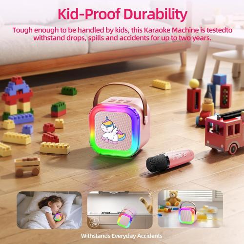 Kinglucky Mini Karaoke Machine for Kids, Top Birthday Gift Pick for Girls Ages 3, 4, 5, 6, 7, 8, 9, 10, 11, 12 Years Old, Kids' Personal Video Players Accessories with 2 Mics Valentines Day Gifts Pink