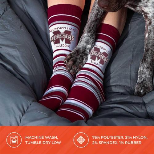 One size For Bare Feet Collegiate University Striped Dress Socks, One Size Fits Most Footwear for Men Women Youth, Game Day Apparel