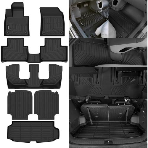 Black All Weather Floor Mats for Volvo XC90 Recharge Hybrid/PHEV 2022-2025 7 Seats Floor Mats & Trunk Mat & Backrest Mats for Volvo XC90 Recharge Accessories Guard Odorless Anti-Slip Floor Liner