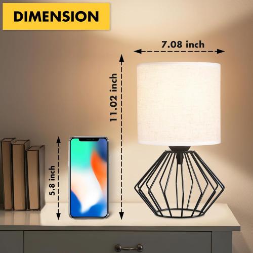 Hamilyeah Bedside Lamps Set of 2, Black Table Lamps with Beige Linen Fabric Shade, Industrial Lamps for Night Stands with On/Off Switch, Modern Simple Desk Lamps for Bedroom, Living Room