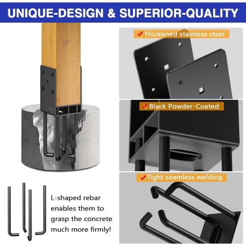 6x6 Concrete Post Anchor, Heavy Duty Stainless Steel Concrete Fence Post Holder with Air Flow Channe Post Base Bracket for Fence, Deck Railing,Pergola, 2Pack[Patent Pending]