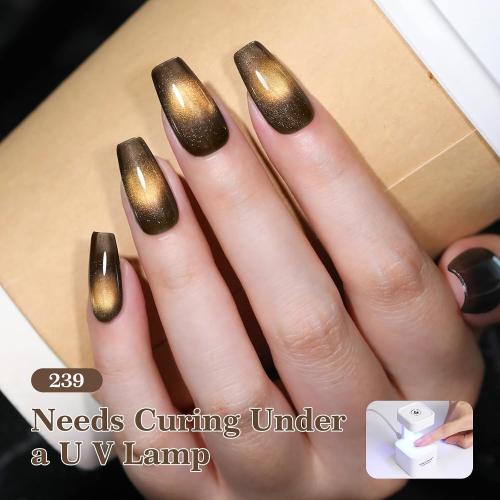 PEACECOLOR Brown Cat Eye Gel Nail Polish Set with Magnet, 6 Colors Dark Brown Magnetic Gel Polish U V Cure Holographic Shimmer Fall Winter Cat Eye Gel for DIY Nail Art