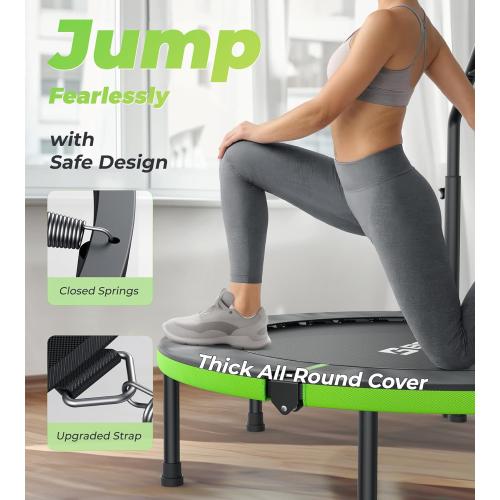 BCAN 40/48 Foldable Mini Trampoline, Rebounder Trampoline for Adults, U/T Adjustable Foam Handle, Exercise Rebounder for Adults Indoor/Garden Workout, Max Load 330lbs/440lbs-2025