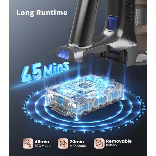 Black and Bronze NADALY Cordless Vacuum Cleaner, Powerful Stick Vacuum with 45min Runtime, Anti-Tangle Vacuum Cleaners for Home, 1.5L Dust Cup, Rechargeable Wireless Vacuum for Hardwood Floor Carpet Pet Hair