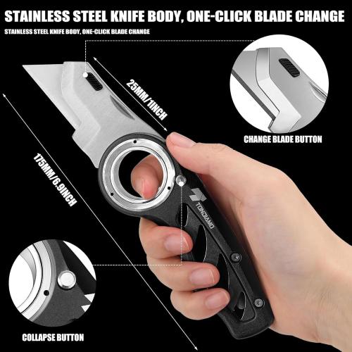 Tondiamo 1 Pcs Folding Pocket Utility Knife Box Cutter, Black