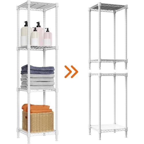 480 lbs Storage Shelves 4 Tier Shelving Units for Storage, Wire Shelving Unit for Closet, Adjustable Shelves for Bathroom Steel Organizer Wire Rack, White 11.8 D x 11.8 W x 47.3 H