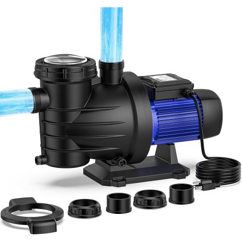 1.5HP Pool Pump, 5547GPH Powerful Self Primming Swimming Pool Pump with ON/OFF Switch for In/Above ground Pool, Single Speed High Flow, Energy Saving, Low Noise, with Strainer Basket
