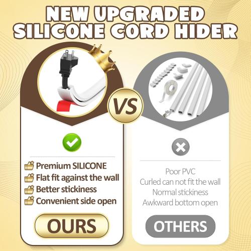 78 Inch Wall Cord Hider, Silicone Self Adhesive Cable Hider Cord Cover, Flexible Wire Covers for Cords Cable Cover Cable Concealer for Wires W0.59” H0.39” White