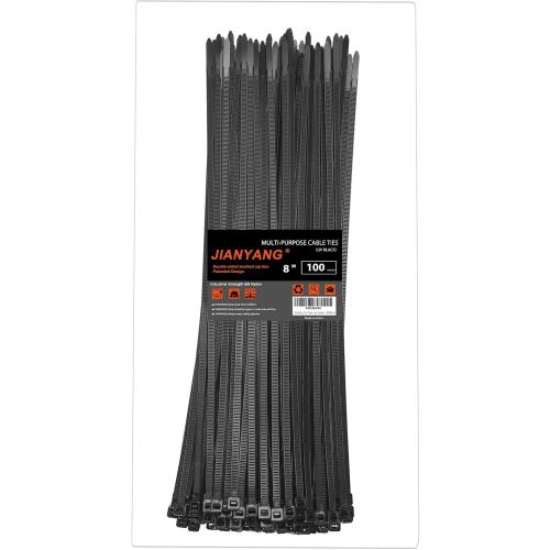 8 Inch Zip Ties Double Sided Toothed,65LBS Tensile Strength Heavy Duty Cable Wire Ties With Self-Locking Adjustable More Durable Nylon Tie Wraps for Indoor Outdoor（100 Pack）