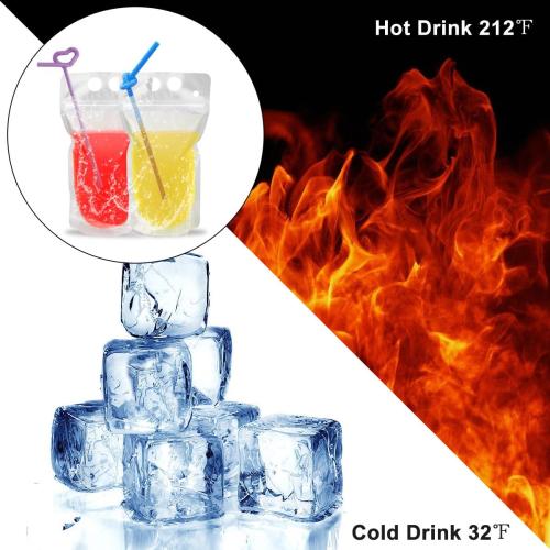 100 Pcs Drink Pouches with 100 Straw Holes, Freezable Juice Pouches, Translucent Reclosable Zipper Plastic Pouche Drink Bags for Cold & Hot Drinks for Adults and Kids