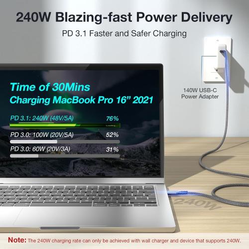 LEIRUI Long USB C to USB C Cable 240W Fast Charging, 20Gbps High Speed Data Transfer Cable 4K@144Hz/60Hz 8K@30Hz Video Type C Monitor Compatible with Thunderbolt 3/4,MacBook Pro