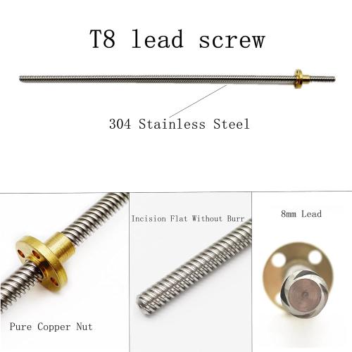 2pcs 350mm Tr8X8 Lead Screw with T8 Brass Nut for 3D Printer Machine Z Axis(Acme Thread, 2mm Pitch, 4 Start, 8mm Lead)