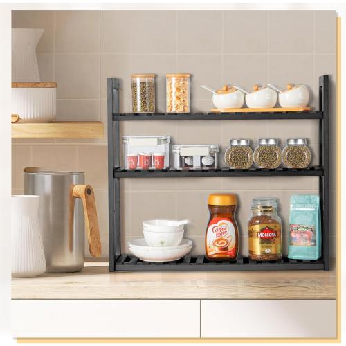 Wood Bathroom Shelf, 3-Tier Adjustable Shoes Rack&Plants Rack, Wall-Mounted or Stand for Living Room (Black)