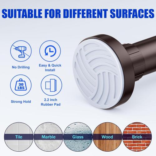 Ausemku Shower Curtain Rod 32-65 Inch Adjustable - 1 Inch Diameter Heavy Duty No drill Spring Tension Shower Rod, Non-Slip Rustproof Telescopic Rod for Bathroom, Brown