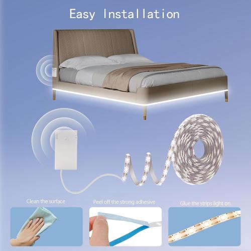 echosari Battery Operated Motion Sensor Cabinet Strip Lights, 9.8Ft 90 LED Counter Closet Strip Light, Motion & Night Sensor Safe Tape Light for Stairs Wardrobe Kitchen (Cool White)