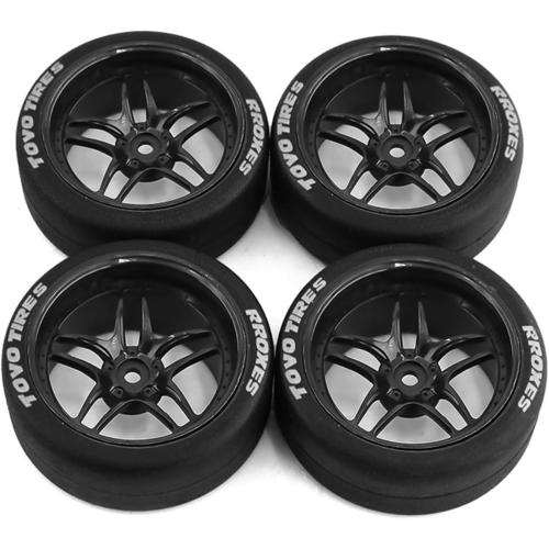 1/10 RC Drift Tires and Plastic Wheels Rims Rally Racing Tyres 12mm Hex for 1:10 Scale On Road Touring Street Car Tamiya Traxxas HPI KYOSHO XV02 XV01 TT01 TT02 PTG2 A959 4PCS (C Black)