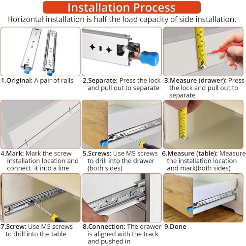 Heavy Duty Drawer Slides with Lock 32 Inch,3-Fold Full Extension Locking Drawer Slides 250 lbs Load Capacity Side Mount Ball Bearing Industrial Locking Rail 1 Pair(W:53mm, 32)