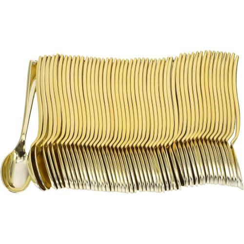 100PCS Mini Dessert Spoons: Plastic Spoons Small Tasting Utensils for Wedding Cake Food Sampling Pudding Yogurt & Shaved Ice