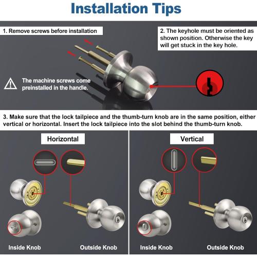 BESTTEN Keyed Entry Door Knob with Lock, Interior and Exterior Door Lock, Standard Ball, Satin Nickel
