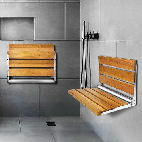 Folding Shower Seat Teak, Bath Safety Furniture Stainless Steel, Shower Seats for Elderly, Fold Down Shower Seat, Oak and Stainless Steel