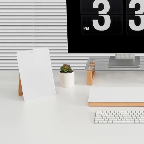Desktop Glass Whiteboard with Reversible Wood Stand, Small White Board, Mini Dry Erase Whiteboard Easel for Desk, Reusable Desk Notepad 9.5x6.7 for Home, Office, Accessories Included, Yeoux
