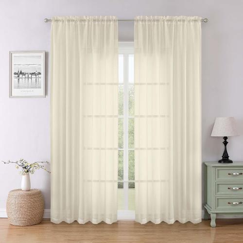 Lecloud Cream Sheer Curtains 84 Inches Long 2 Pcs, Dual Rod Pocket Breathable Rustic Living Room Curtains for Bedroom Dining Room, Home Decor Light Filtering Drapes, Each Panel 59 W x 84 L