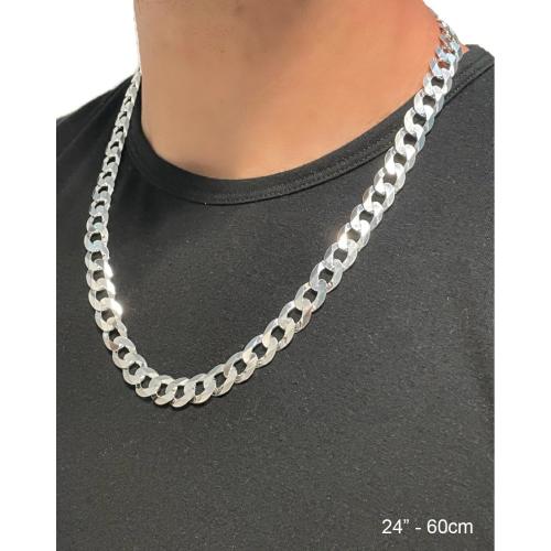 Aka Gioielli - Italian 925 Sterling Silver 11mm Curb Cuban Link Chain - Solid Sterling Silver Necklace for Men and Women - Made in Italy