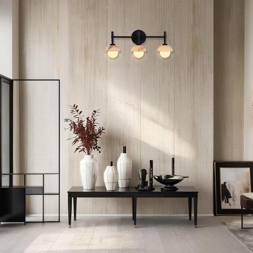 Mid-Century Modern Natural Alabaster Hand-Carved Wall Sconce, 3-Light Vanity Light Fixture Over Mirror with Alabaster Shade, Wall Light for Hallway, Bathroom ( SEE THE PICTURES FOR THE COLOR)