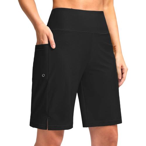 Size L ... Women's 9 Long Swim Board Shorts with Pockets High Waisted Knee Length Beach Swimming Shorts for Women with Liner