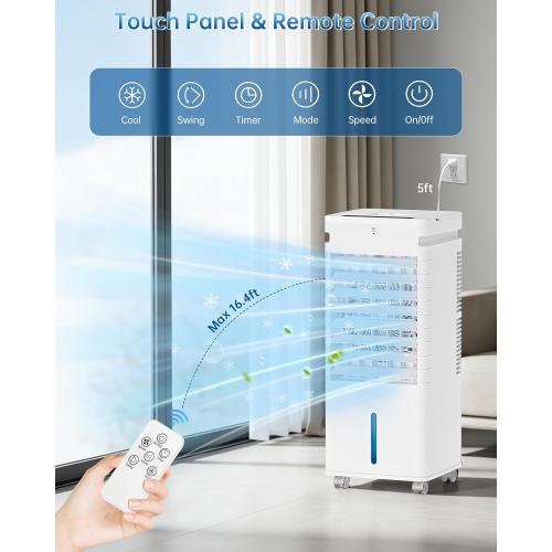 Portable Air Conditioners, Swamp Cooler Portable AC Unit for Room, Windowless Cooling Fan That Blow Cold Air w/Remote 5L Tank 12 Speeds 9H Timer, Evaporative Air Cooler for Bedroom Garage (White)