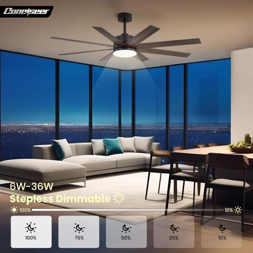 60 Inch Ceiling Fans with Lights and Remote, Dual Color 6 Blades, Bedroom Living Room Office Library Cafe Outdoor Industrial, 3CCT Dimmable, 6 Speed Reversible Quiet DC Motor, Brown/Wood Grain